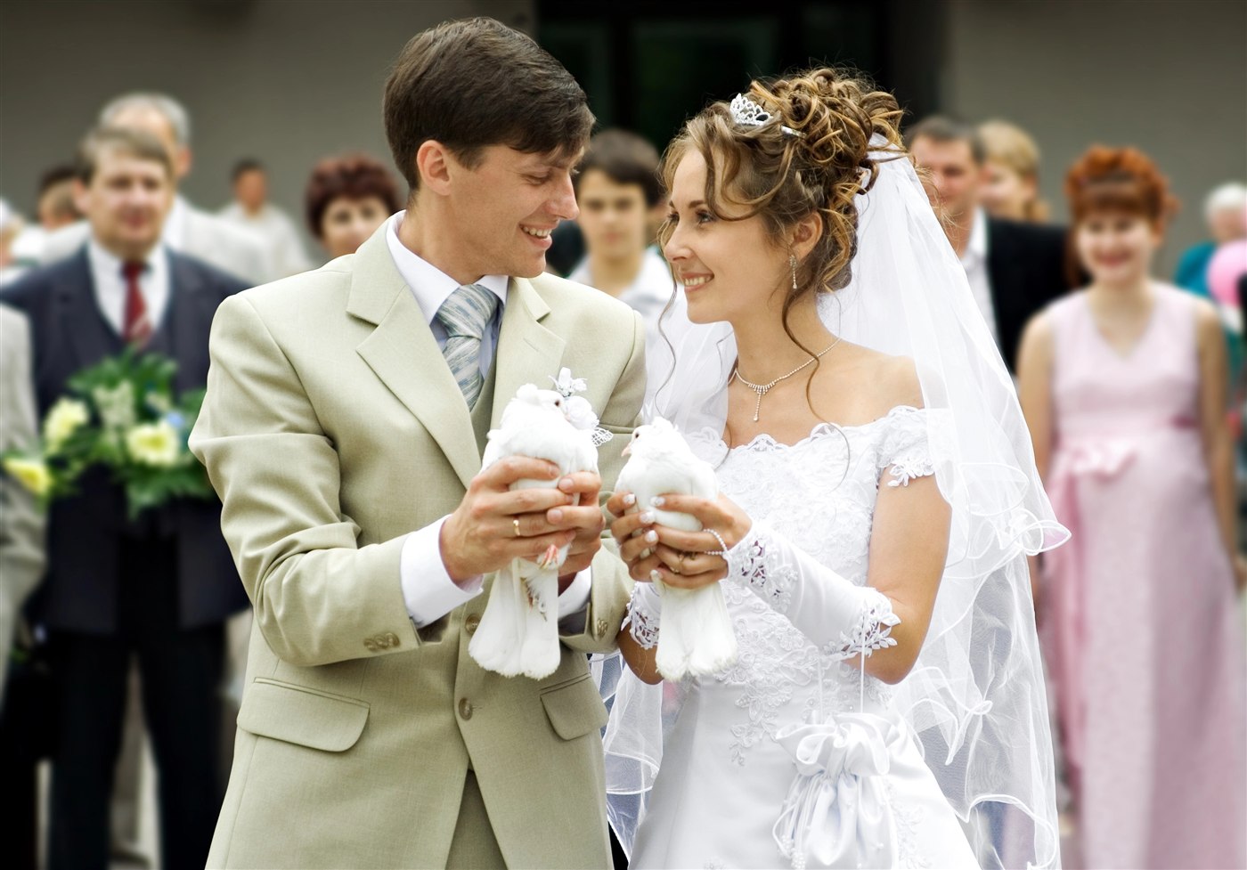 Bride and groom celebrating their wedding